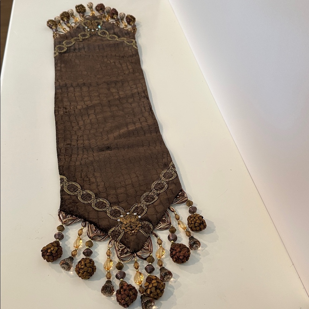 Elegant Brown and Gold Small Runner with Embellishments